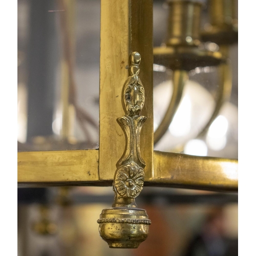 19 - HALL LANTERN, Louis XVI design, brass of hexagonal form with glass panels and six lights, 79cm H x 4... 
