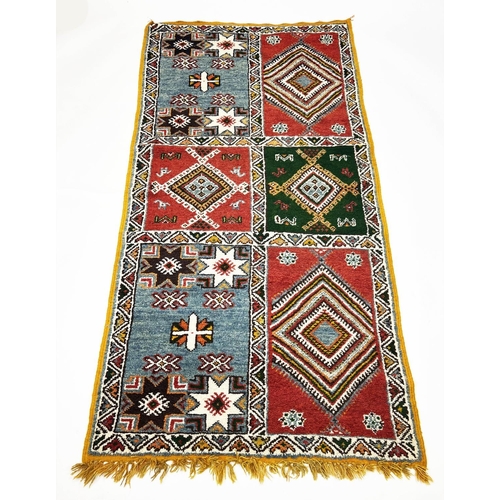 136 - MOROCCAN RUG, 215cm x 111cm, vintage hand knotted wool.