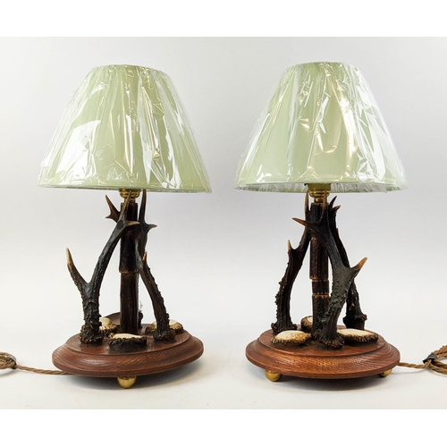 252 - ANTHONY REDMILE STYLE ROE DEER ANTLER TABLE LAMPS, a pair, 41cm H, with shades. (2)