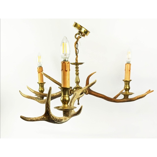 257 - ANTHONY REDMILE STYLE ANTLER CHANDELIER, 40cm drop approx, dark stained finish.