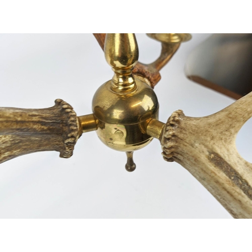 257 - ANTHONY REDMILE STYLE ANTLER CHANDELIER, 40cm drop approx, dark stained finish.