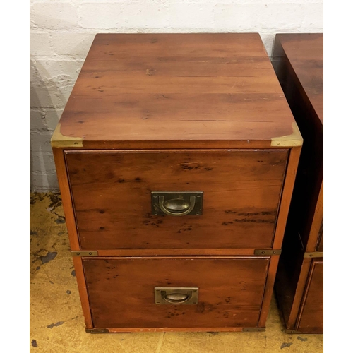 264 - CAMPAIGN STYLE BEDSIDE CHESTS, a pair, each 41cm W x 46cm D x 58cm H. (2)