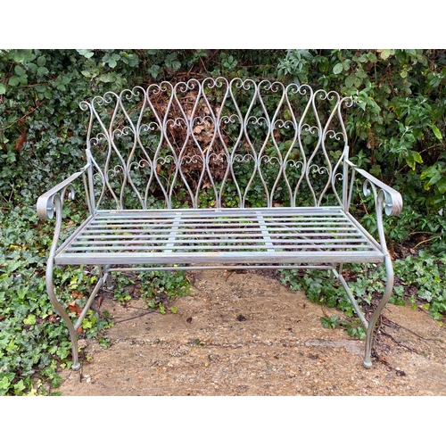 282 - GARDEN BENCH, 115cm long, faux verdigris metal frame construction.