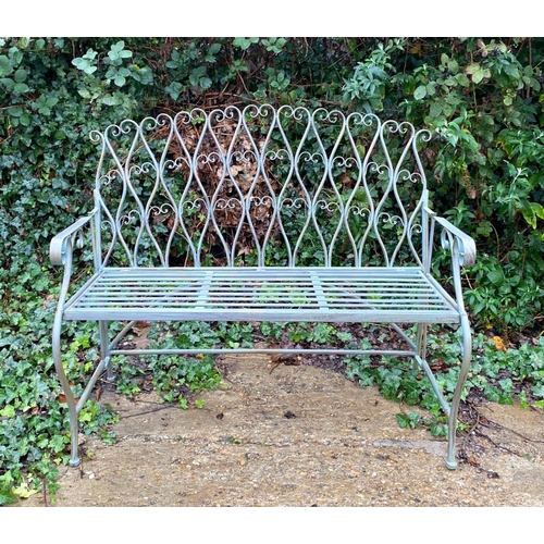 282 - GARDEN BENCH, 115cm long, faux verdigris metal frame construction.