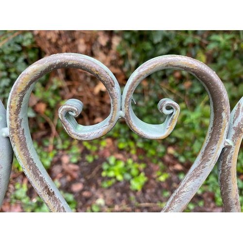 282 - GARDEN BENCH, 115cm long, faux verdigris metal frame construction.