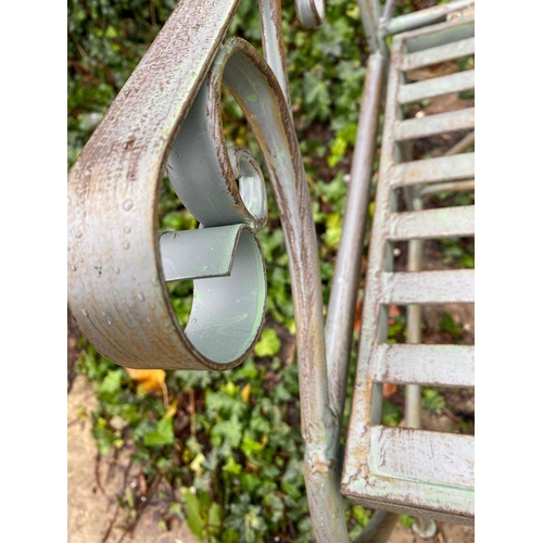 282 - GARDEN BENCH, 115cm long, faux verdigris metal frame construction.