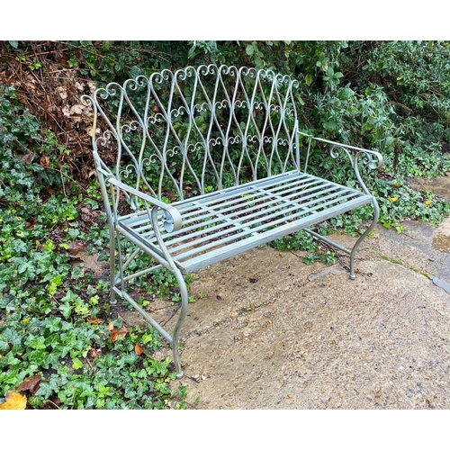 282 - GARDEN BENCH, 115cm long, faux verdigris metal frame construction.