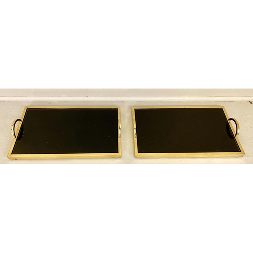 286 - COCKTAIL TRAYS, a pair, 8cm x 50cm x 30cm, gilt metal and smoked glass. (2)