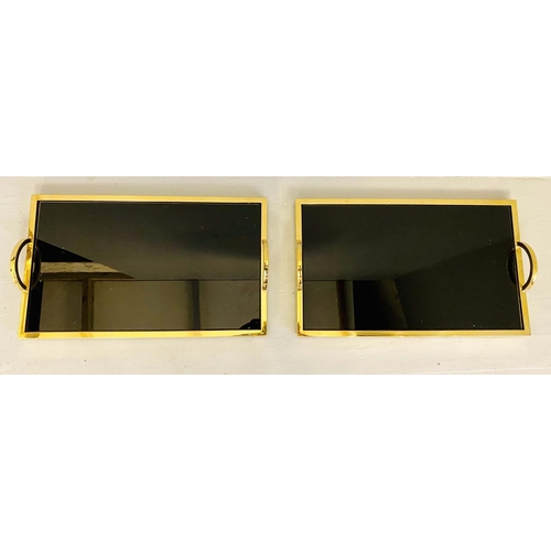 286 - COCKTAIL TRAYS, a pair, 8cm x 50cm x 30cm, gilt metal and smoked glass. (2)