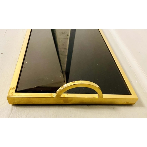 286 - COCKTAIL TRAYS, a pair, 8cm x 50cm x 30cm, gilt metal and smoked glass. (2)