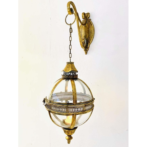 287 - WALL HANGING CANDLE LANTERNS, a pair, Regency style, globular, gilt metal frames, 75cm H. (2)