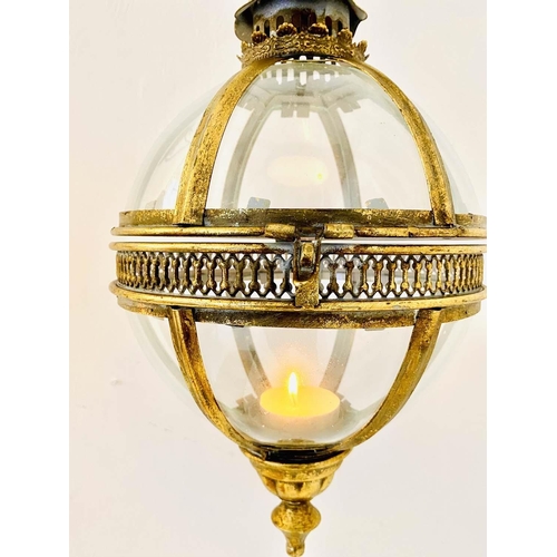 287 - WALL HANGING CANDLE LANTERNS, a pair, Regency style, globular, gilt metal frames, 75cm H. (2)