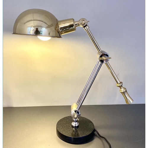 288 - DESK LAMP, 45cm high, adjustable, polished metal with gilt detail.