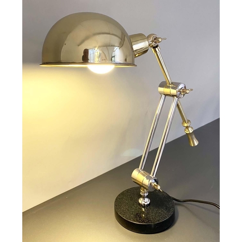 288 - DESK LAMP, 45cm high, adjustable, polished metal with gilt detail.