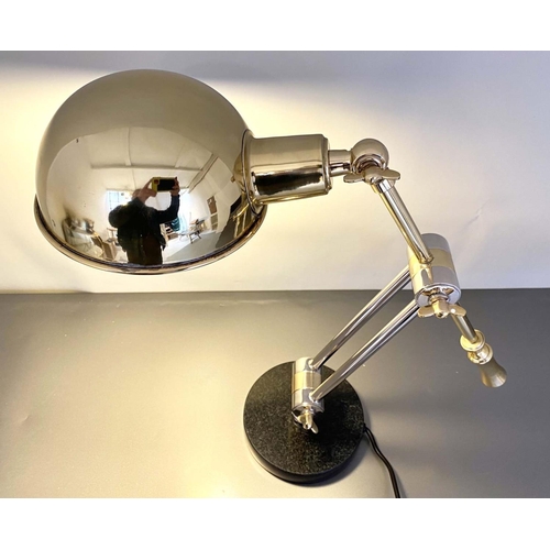 288 - DESK LAMP, 45cm high, adjustable, polished metal with gilt detail.