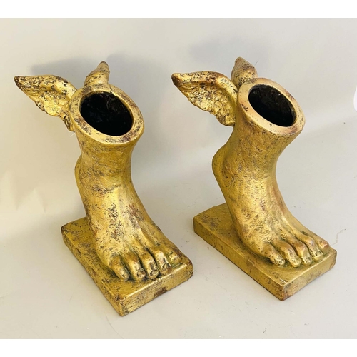 291 - THE FEET OF HERMES PLANTERS, pair, 30cm x 40cm x 18cm, gilt finish. (2)