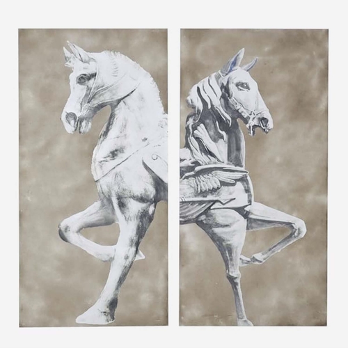 293 - CONTEMPORARY SCHOOL HELLENIC HORSE PRINTS, a set of two, on canvas, 185cm H x 90cm W. (2)