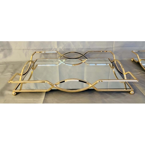 294 - COCKTAIL TRAYS, a pair, 7cm H x 45cm W x 30cm D, mirrored glass and gilt metal. (2)