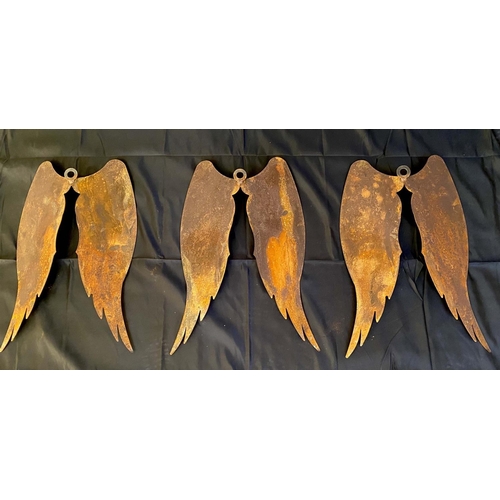 295 - ANGEL WINGS WALL PLAQUES, set of three, 38cm x 63cm, with oxidised finish. (2)