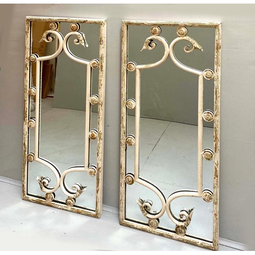 299 - ARCHITECTURAL WALL MIRRORS, pair, 111cm H x 48cm W, in the Italian style, white painted. (2)