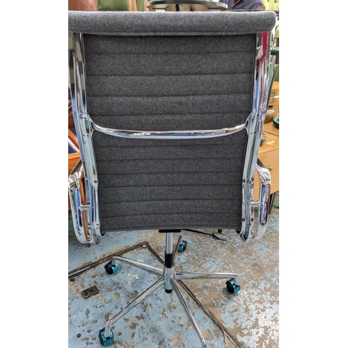 300 - AFTER CHARLES AND RAY EAMES ALUMINIUM GROUP CHAIR, 116cm H at tallest, grey seat.