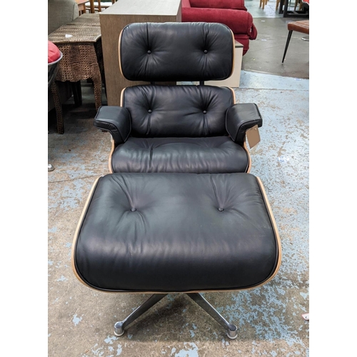 303 - AFTER CHARLES AND RAY EAMES LOUNGE CHAIR AND OTTOMAN, 84cm W. (2)