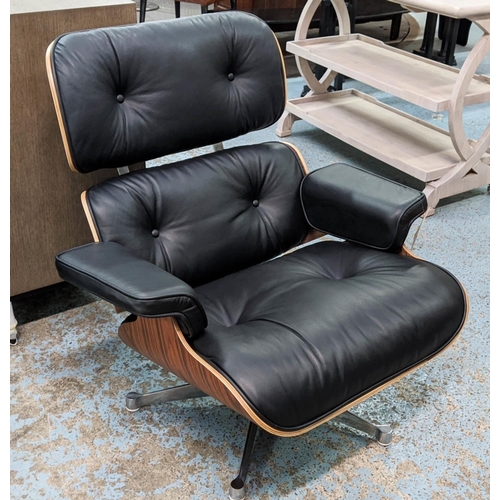 303 - AFTER CHARLES AND RAY EAMES LOUNGE CHAIR AND OTTOMAN, 84cm W. (2)