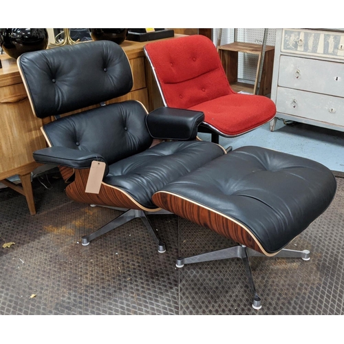 304 - AFTER CHARLES AND RAY EAMES LOUNGE CHAIR AND OTTOMAN, 84cm W. (2)