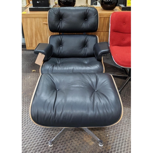 304 - AFTER CHARLES AND RAY EAMES LOUNGE CHAIR AND OTTOMAN, 84cm W. (2)