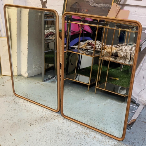 305 - WALL MIRRORS, a pair, contemporary Danish style, bevelled plate, 91cm x 60cm. (2)