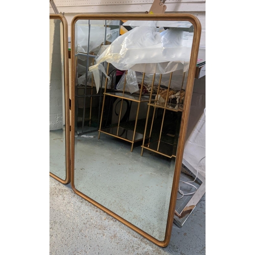 305 - WALL MIRRORS, a pair, contemporary Danish style, bevelled plate, 91cm x 60cm. (2)