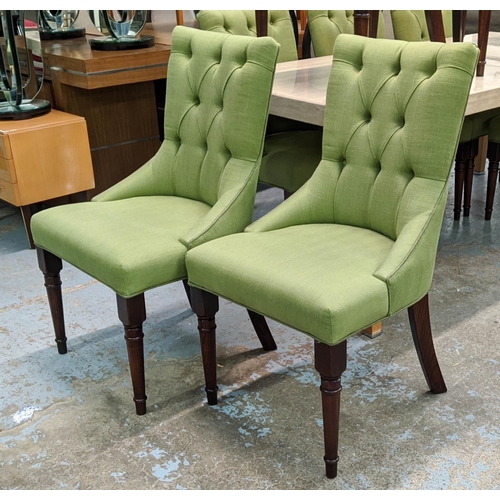 308 - DINING CHAIRS,  a set of ten, bespoke made, green fabric upholstered, 8 at 60cm x 65cm x 105cm and 2... 