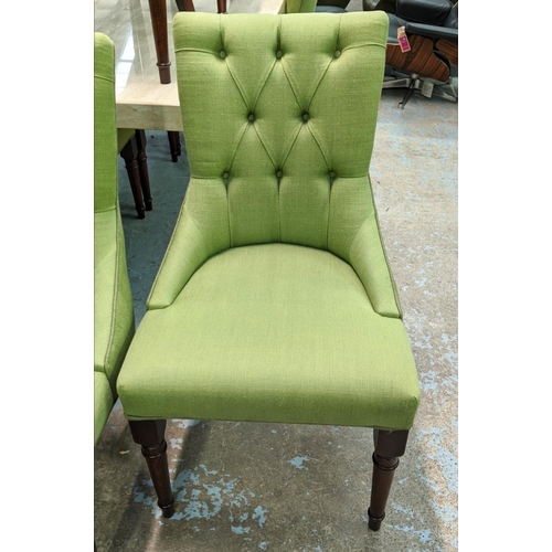 308 - DINING CHAIRS,  a set of ten, bespoke made, green fabric upholstered, 8 at 60cm x 65cm x 105cm and 2... 