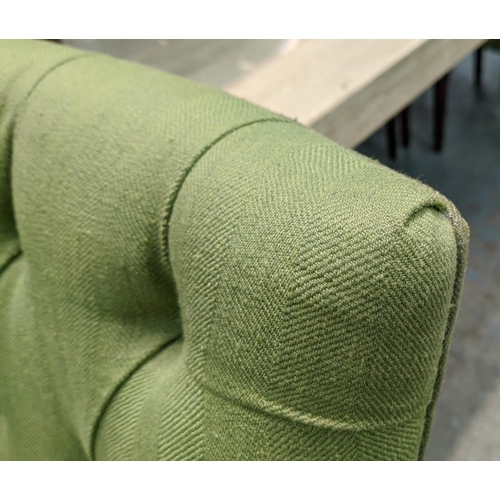 308 - DINING CHAIRS,  a set of ten, bespoke made, green fabric upholstered, 8 at 60cm x 65cm x 105cm and 2... 