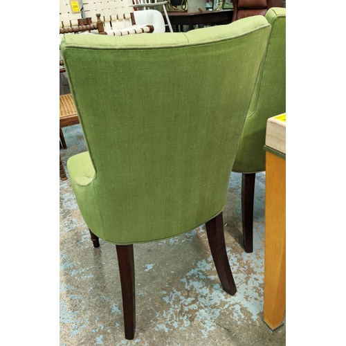 308 - DINING CHAIRS,  a set of ten, bespoke made, green fabric upholstered, 8 at 60cm x 65cm x 105cm and 2... 