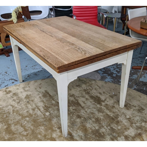 311 - CHALON DRAW-LEAF/DINING TABLE, 261cm L extended x 78cm H x 90cm D with an oak top on a cream finish ... 