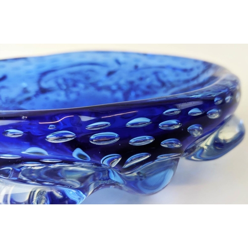 6 - MURANO GLASS BOWL, studio glass, mid blue with air bubbles throughout, late 20th century, 24cm D x 7... 