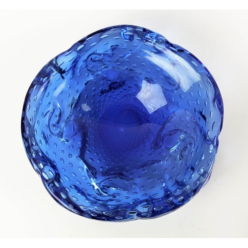 6 - MURANO GLASS BOWL, studio glass, mid blue with air bubbles throughout, late 20th century, 24cm D x 7... 