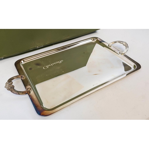 9 - CHRISTOFLE SERVING TRAY, two handed rectangular form, silver plated, complete with original box, 53c... 