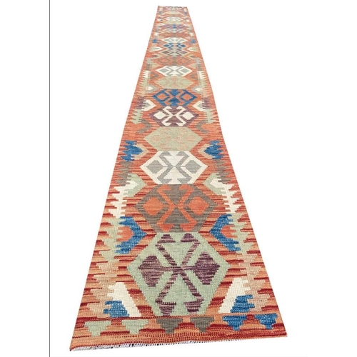 117 - ANATOLIAN LONG KILIM, 673cm x 62cm.