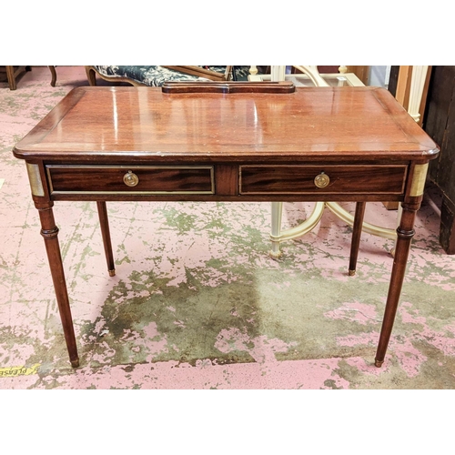 421 - WRITING DESK, 106cm x 60cm x 76cm H, mahogany with brass trim.