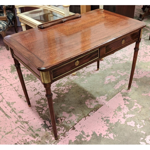 421 - WRITING DESK, 106cm x 60cm x 76cm H, mahogany with brass trim.