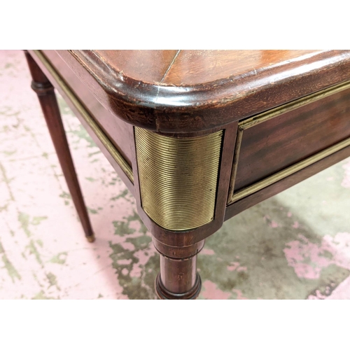 421 - WRITING DESK, 106cm x 60cm x 76cm H, mahogany with brass trim.