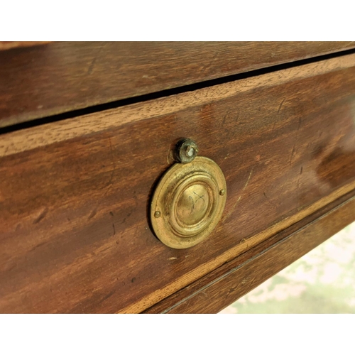 421 - WRITING DESK, 106cm x 60cm x 76cm H, mahogany with brass trim.