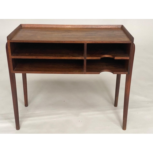 422 - LOW CABINET, 1970's rosewood rectangular galleried top with open shallow filing shelves, 72cm x 33cm... 