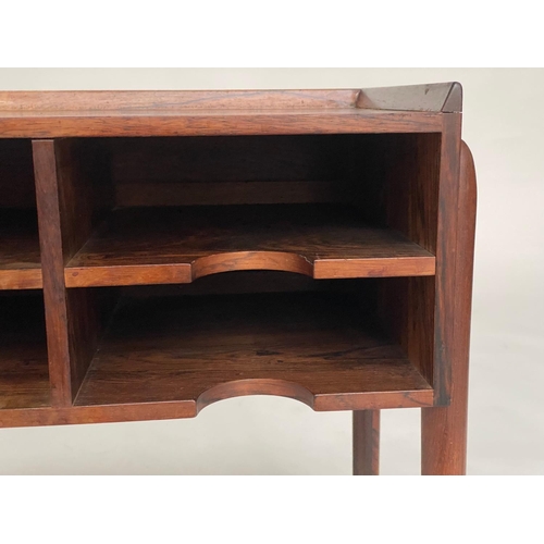 422 - LOW CABINET, 1970's rosewood rectangular galleried top with open shallow filing shelves, 72cm x 33cm... 