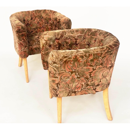 424 - TUB ARMCHAIRS, a pair, 65cm W, 1970's Art Deco style, buttoned rounded backs. (2)