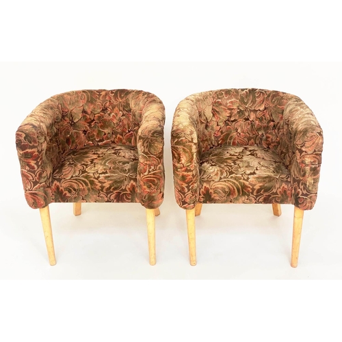 424 - TUB ARMCHAIRS, a pair, 65cm W, 1970's Art Deco style, buttoned rounded backs. (2)