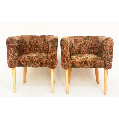 424 - TUB ARMCHAIRS, a pair, 65cm W, 1970's Art Deco style, buttoned rounded backs. (2)