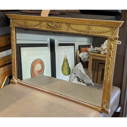 427 - OVERMANTEL MIRROR, 93cm W x 65cm H, late Victorian giltwood and gesso of compact proportions.